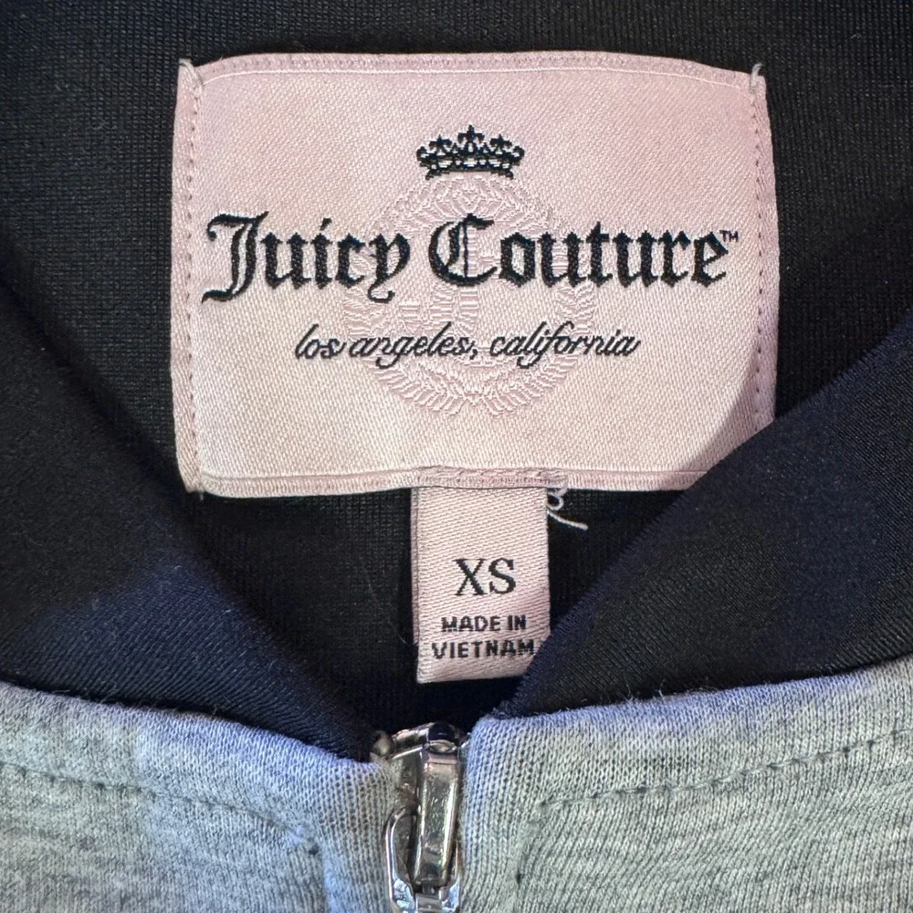 Juicy Couture Womens XS Grey Black Colorblock Couture Graphic Zip Bomber Jacket